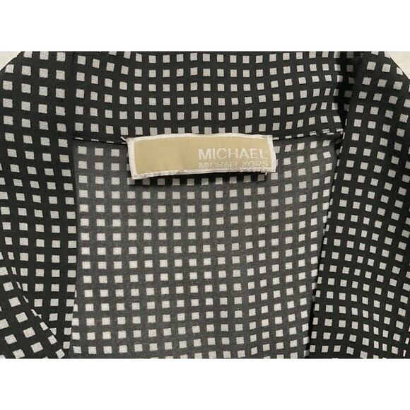 Michael Kors Women's Sleeveless Checkered Tie-Neck Blouse Size L, Black/White - Picture 8 of 8
